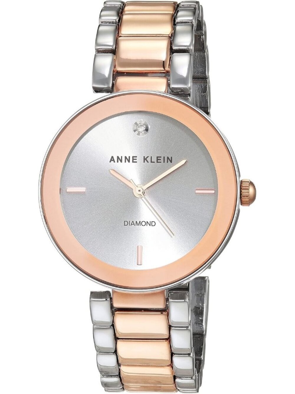 Anne Klein Women's Silver Rose Gold Analog Genuine Diamond Dial Bracelet Watch